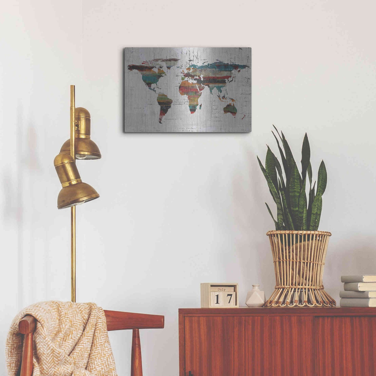 Luxe Metal Art 'Painted World Map IV' by Irena Orlov, Metal Wall Art,24x16