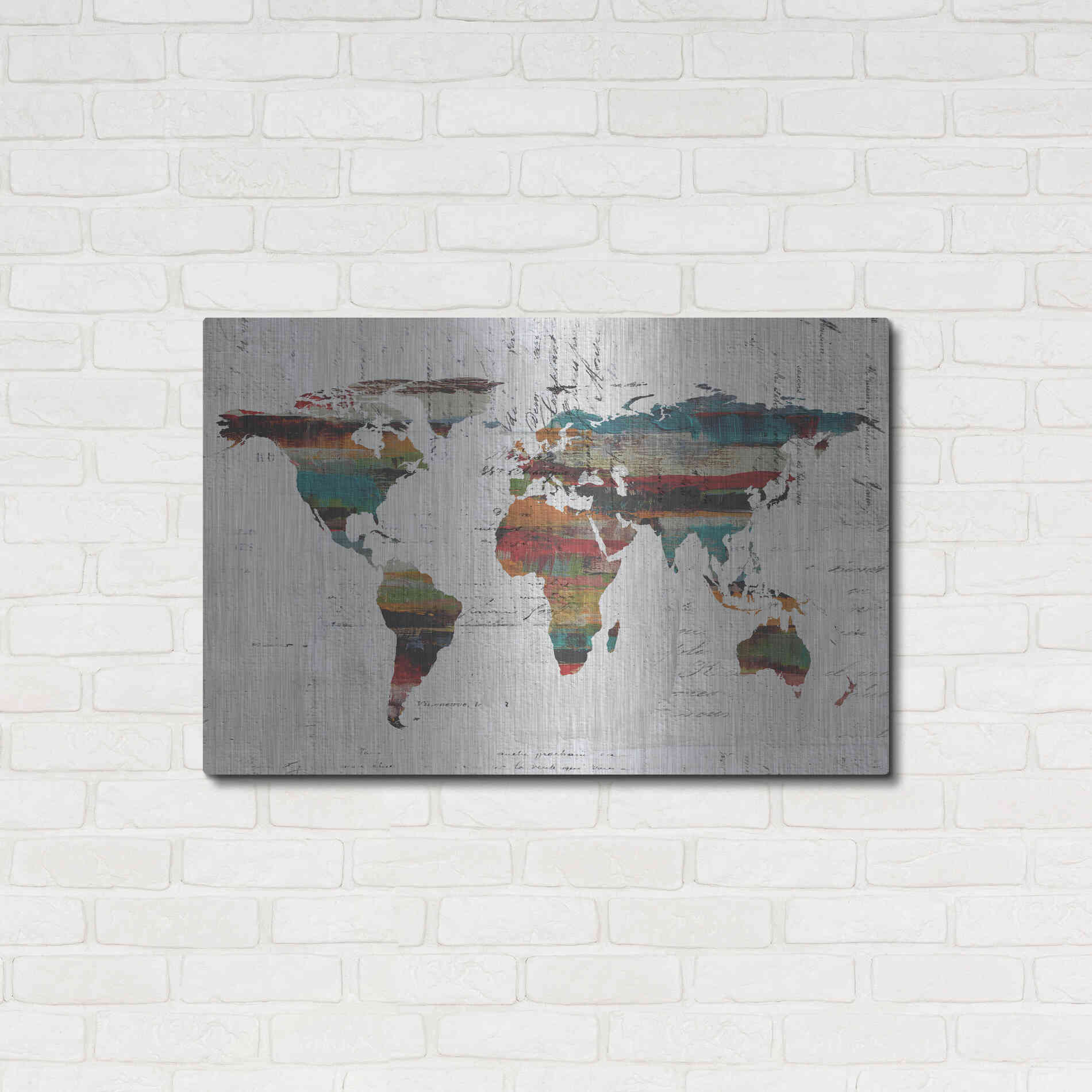 Luxe Metal Art 'Painted World Map IV' by Irena Orlov, Metal Wall Art,36x24