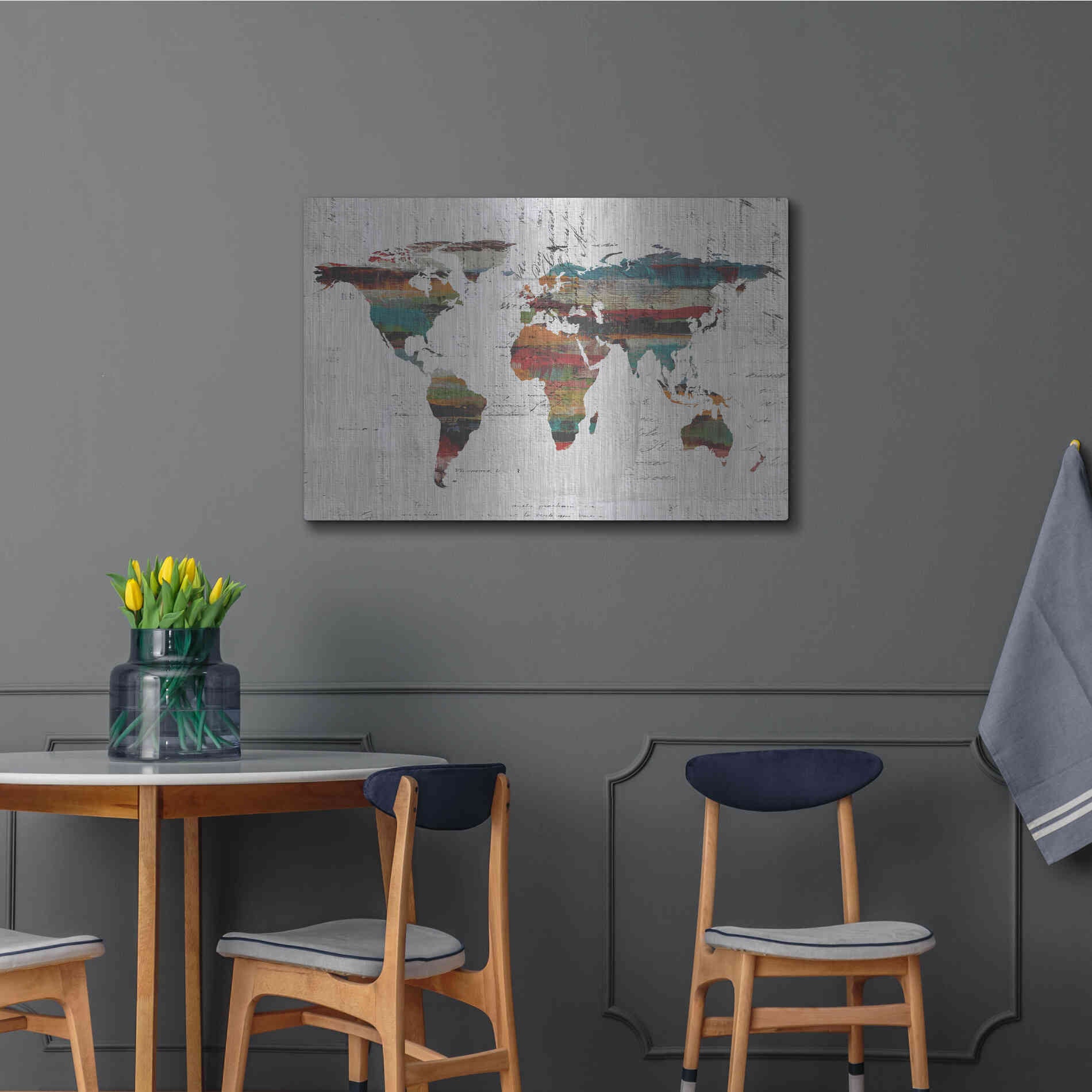 Luxe Metal Art 'Painted World Map IV' by Irena Orlov, Metal Wall Art,36x24