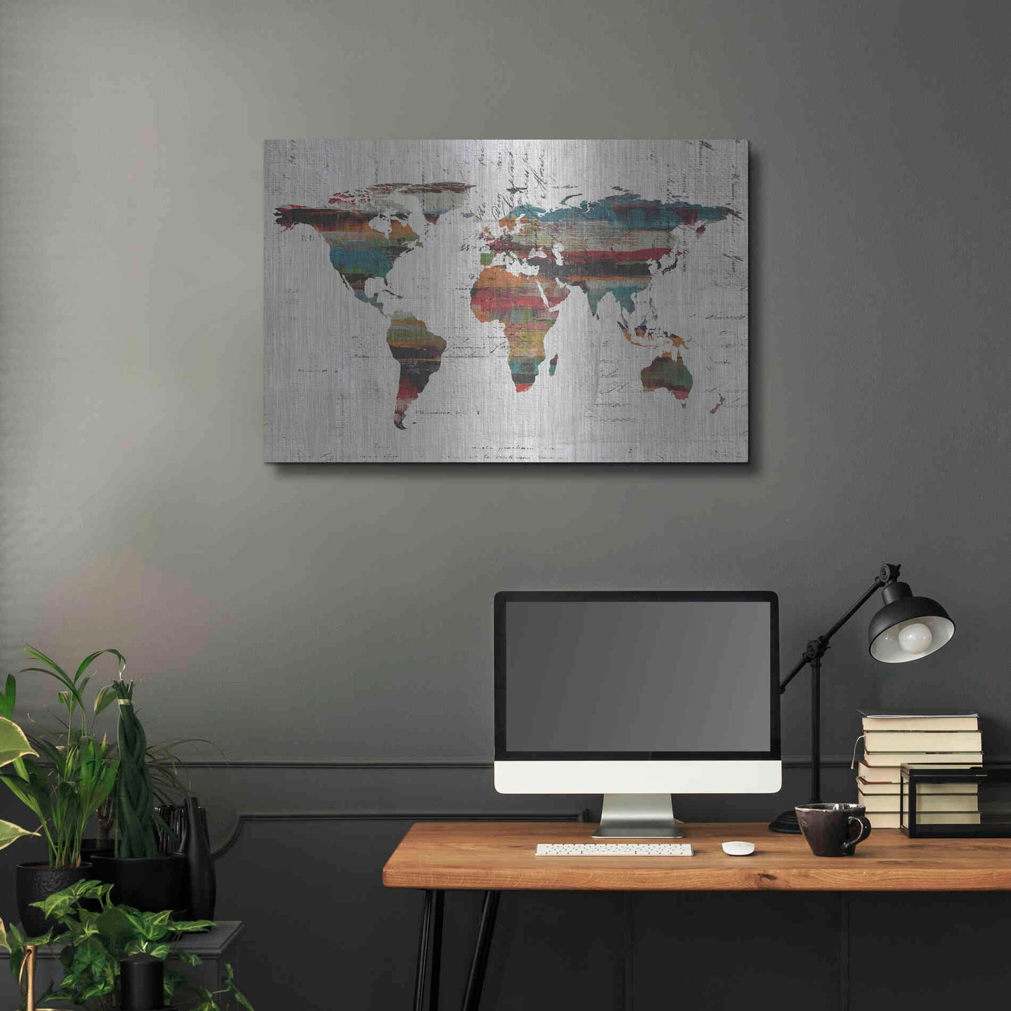 Luxe Metal Art 'Painted World Map IV' by Irena Orlov, Metal Wall Art,36x24