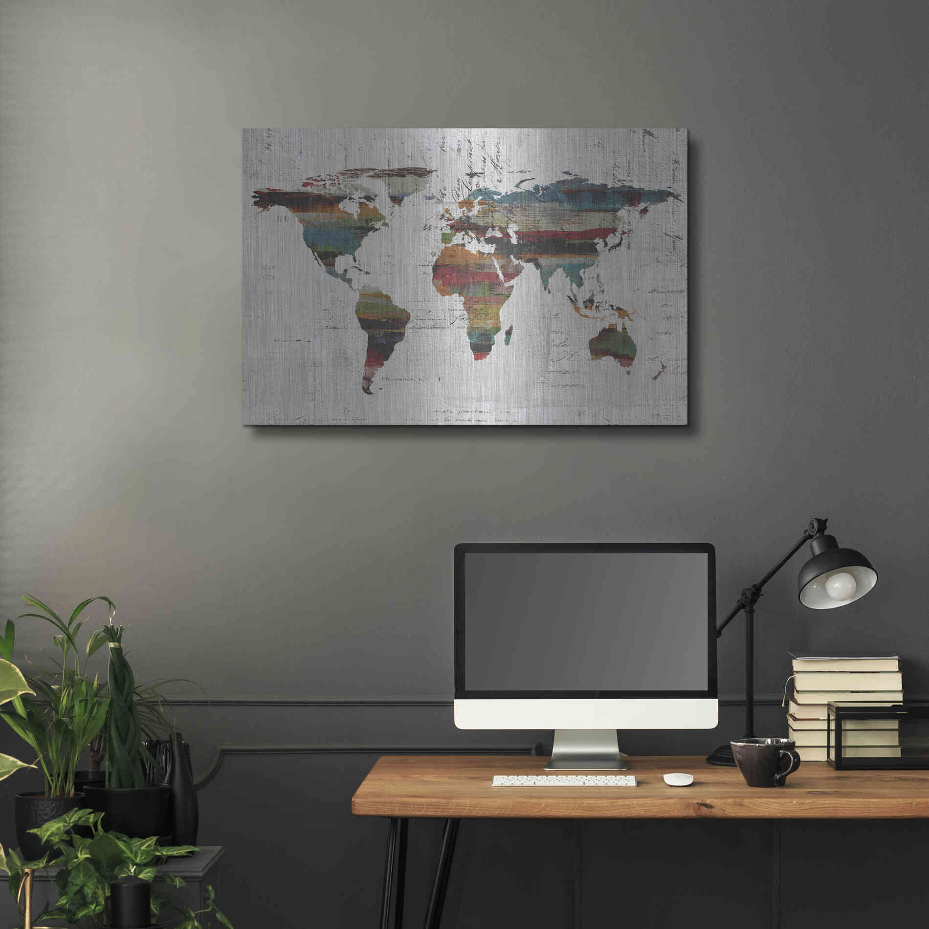 Luxe Metal Art 'Painted World Map IV' by Irena Orlov, Metal Wall Art,36x24