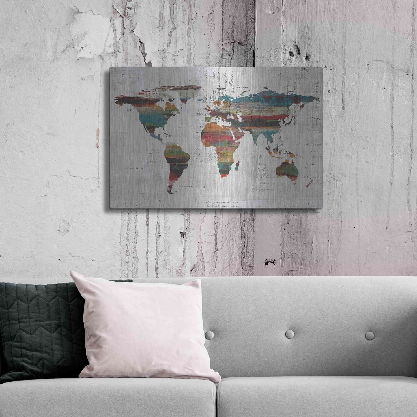 Luxe Metal Art 'Painted World Map IV' by Irena Orlov, Metal Wall Art,36x24