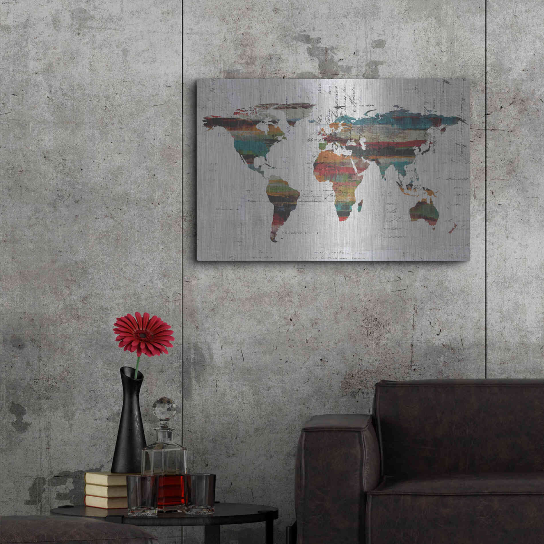 Luxe Metal Art 'Painted World Map IV' by Irena Orlov, Metal Wall Art,36x24