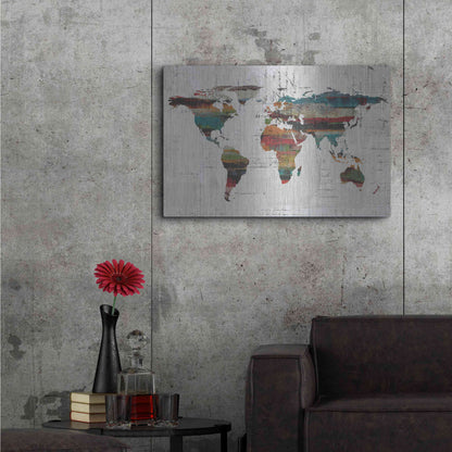 Luxe Metal Art 'Painted World Map IV' by Irena Orlov, Metal Wall Art,36x24