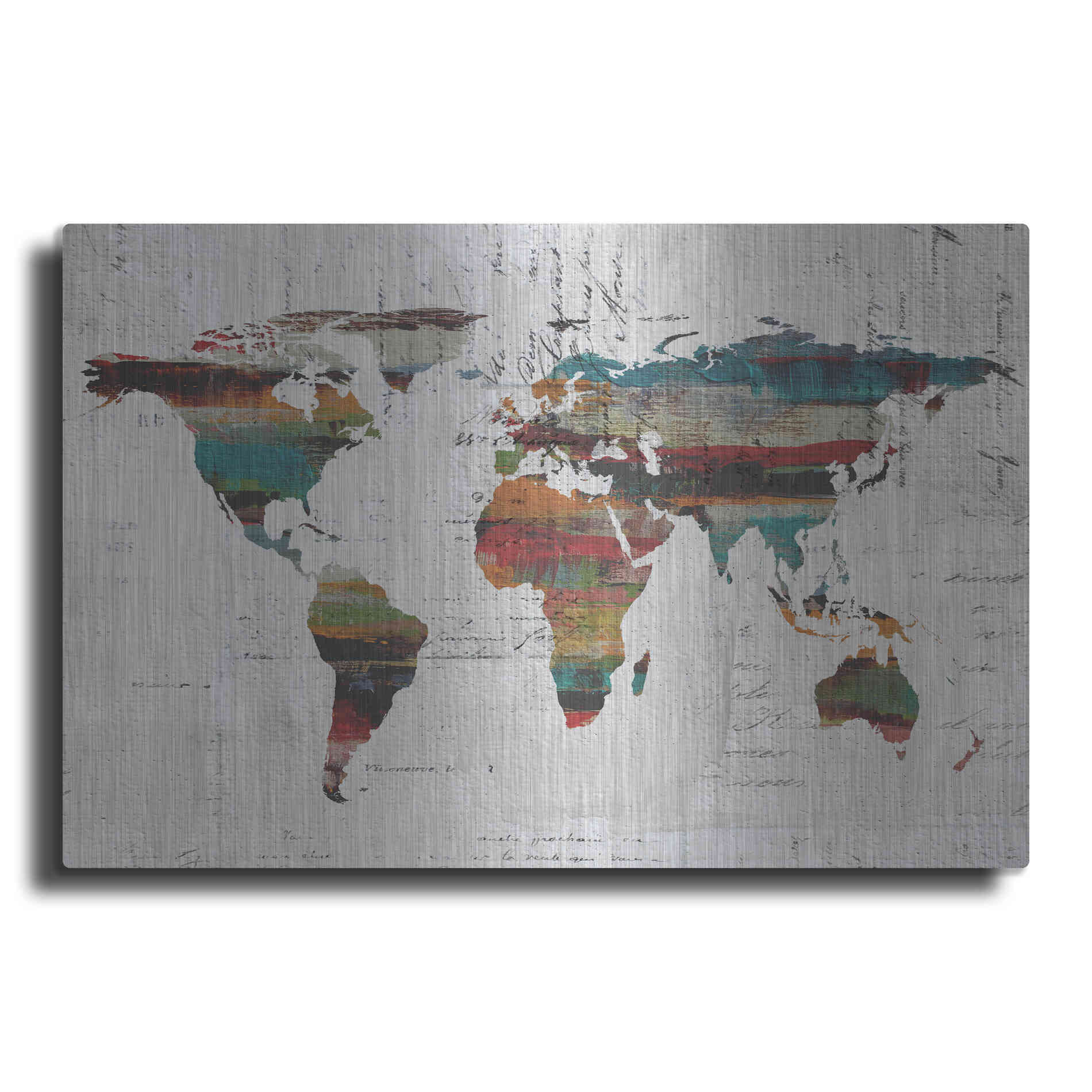 Luxe Metal Art 'Painted World Map IV' by Irena Orlov, Metal Wall Art