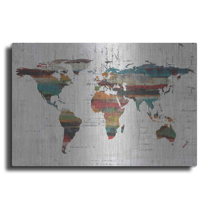 Luxe Metal Art 'Painted World Map IV' by Irena Orlov, Metal Wall Art
