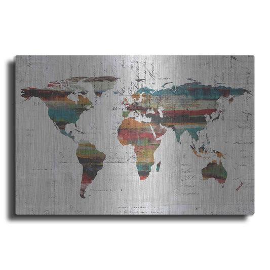 Luxe Metal Art 'Painted World Map IV' by Irena Orlov, Metal Wall Art