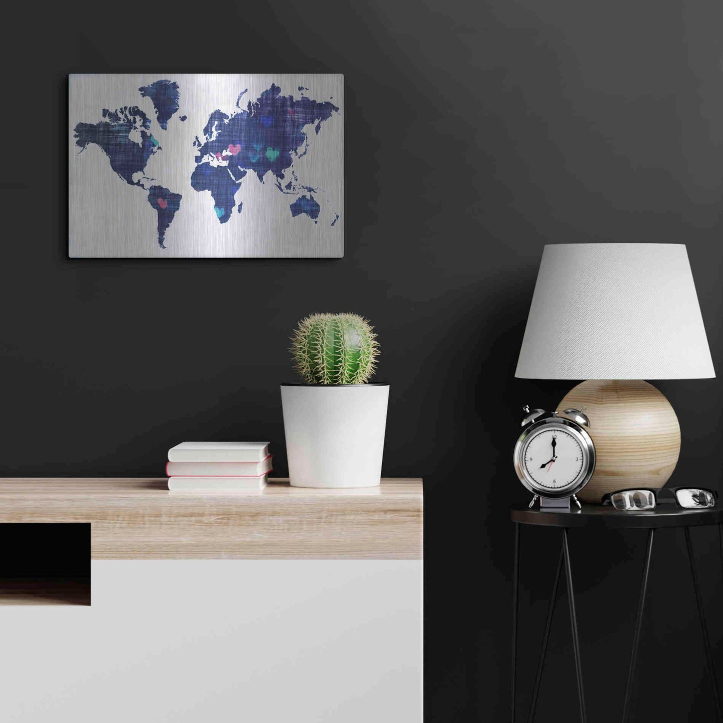 Luxe Metal Art 'Hearts World Map 3' by Irena Orlov, Metal Wall Art,24x16