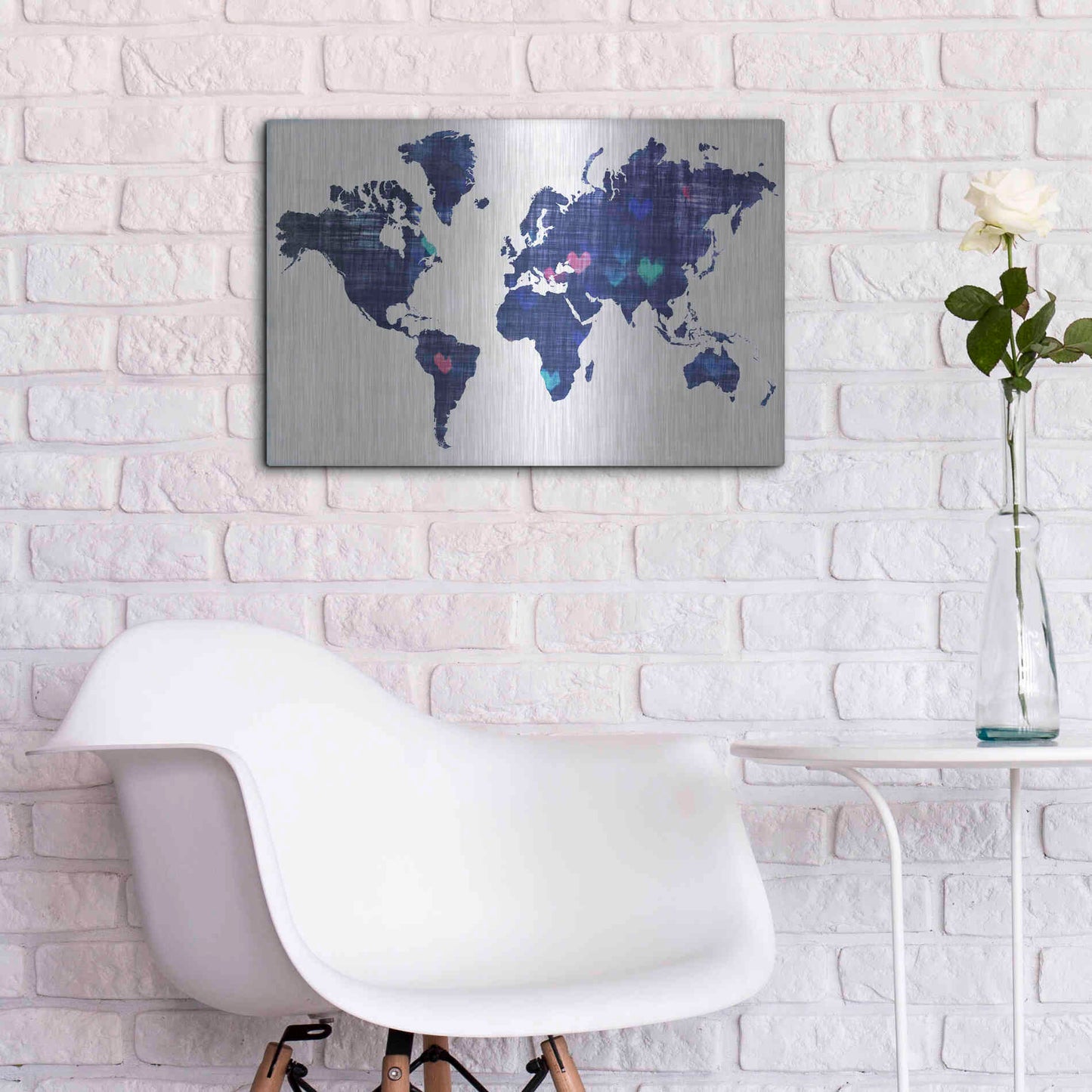Luxe Metal Art 'Hearts World Map 3' by Irena Orlov, Metal Wall Art,24x16
