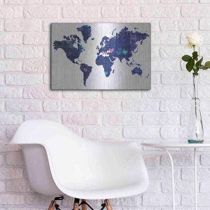 Luxe Metal Art 'Hearts World Map 3' by Irena Orlov, Metal Wall Art,24x16