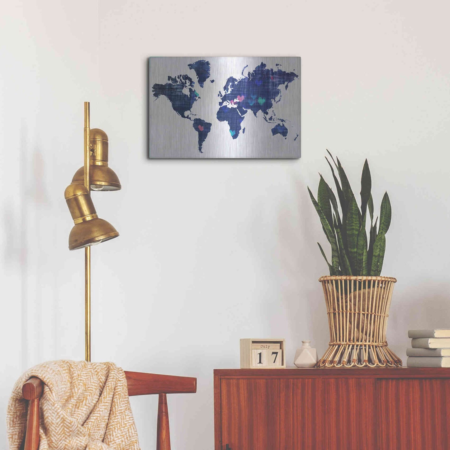 Luxe Metal Art 'Hearts World Map 3' by Irena Orlov, Metal Wall Art,24x16