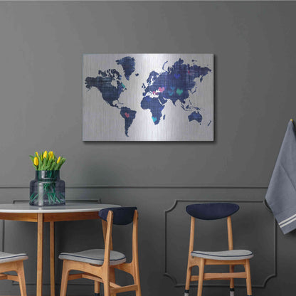 Luxe Metal Art 'Hearts World Map 3' by Irena Orlov, Metal Wall Art,36x24