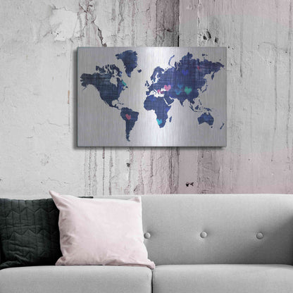 Luxe Metal Art 'Hearts World Map 3' by Irena Orlov, Metal Wall Art,36x24