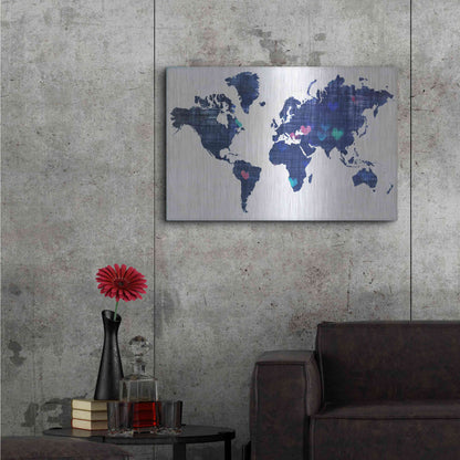 Luxe Metal Art 'Hearts World Map 3' by Irena Orlov, Metal Wall Art,36x24