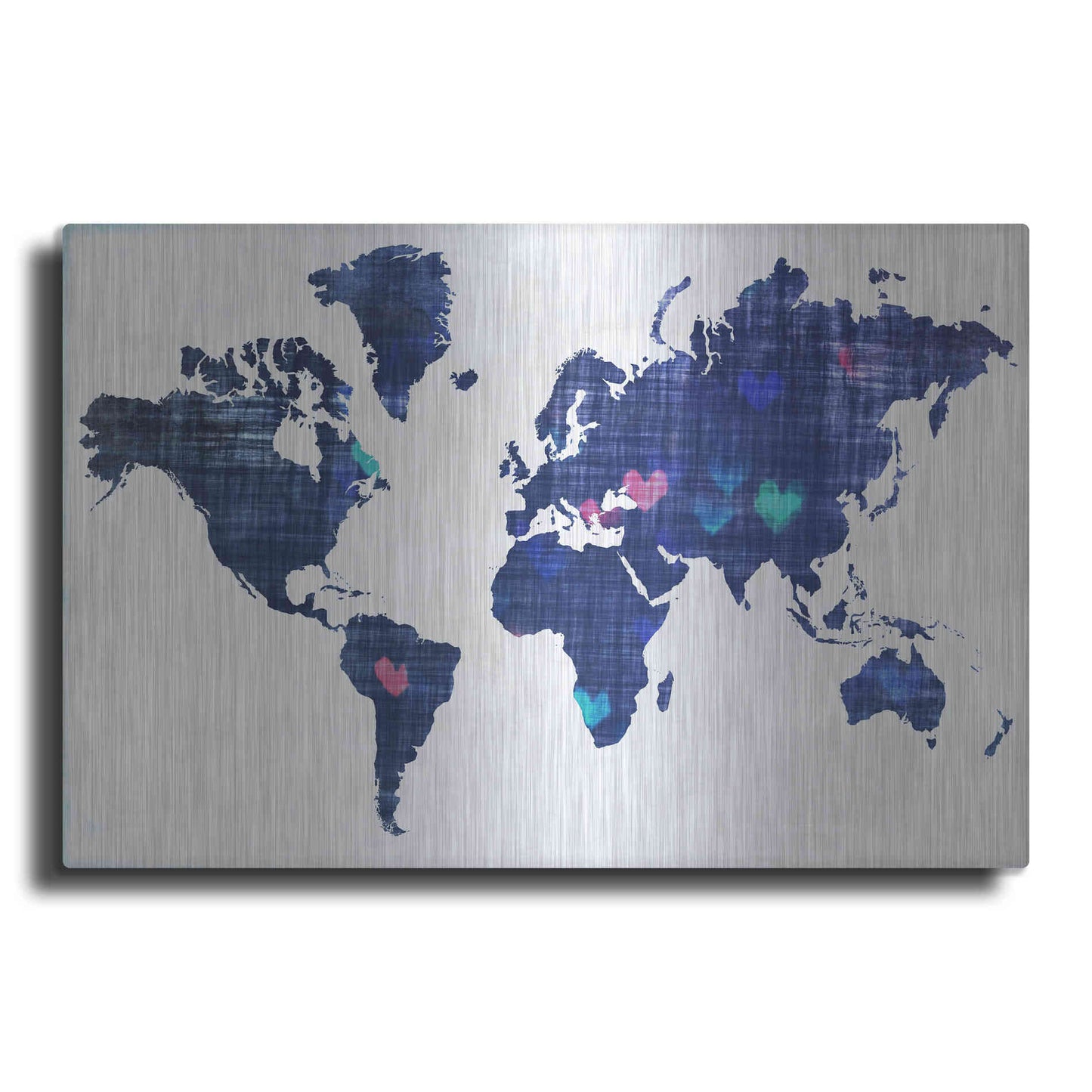 Luxe Metal Art 'Hearts World Map 3' by Irena Orlov, Metal Wall Art