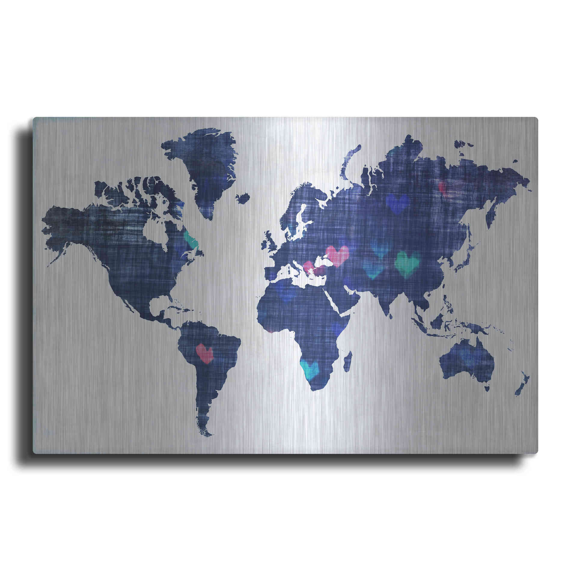 Luxe Metal Art 'Hearts World Map 3' by Irena Orlov, Metal Wall Art