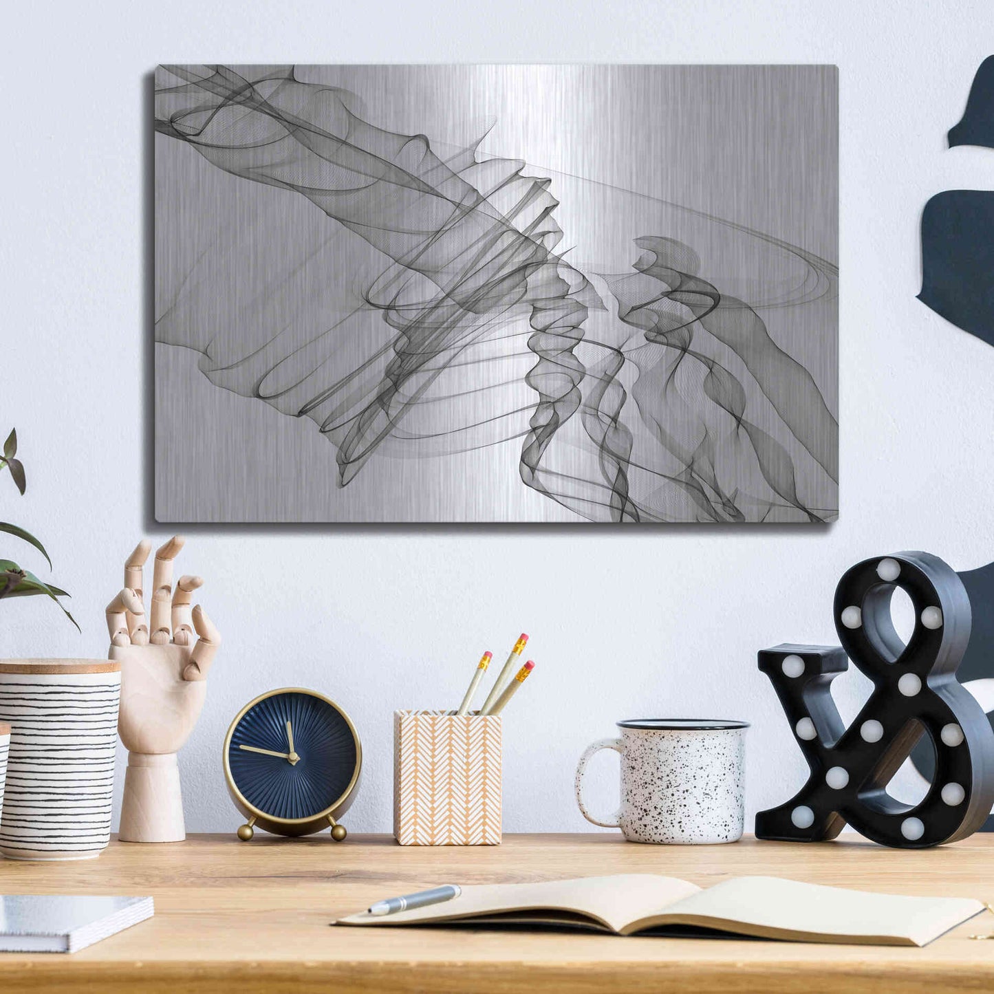 Luxe Metal Art 'Abstract Black and White 19-22-36' by Irena Orlov, Metal Wall Art,16x12