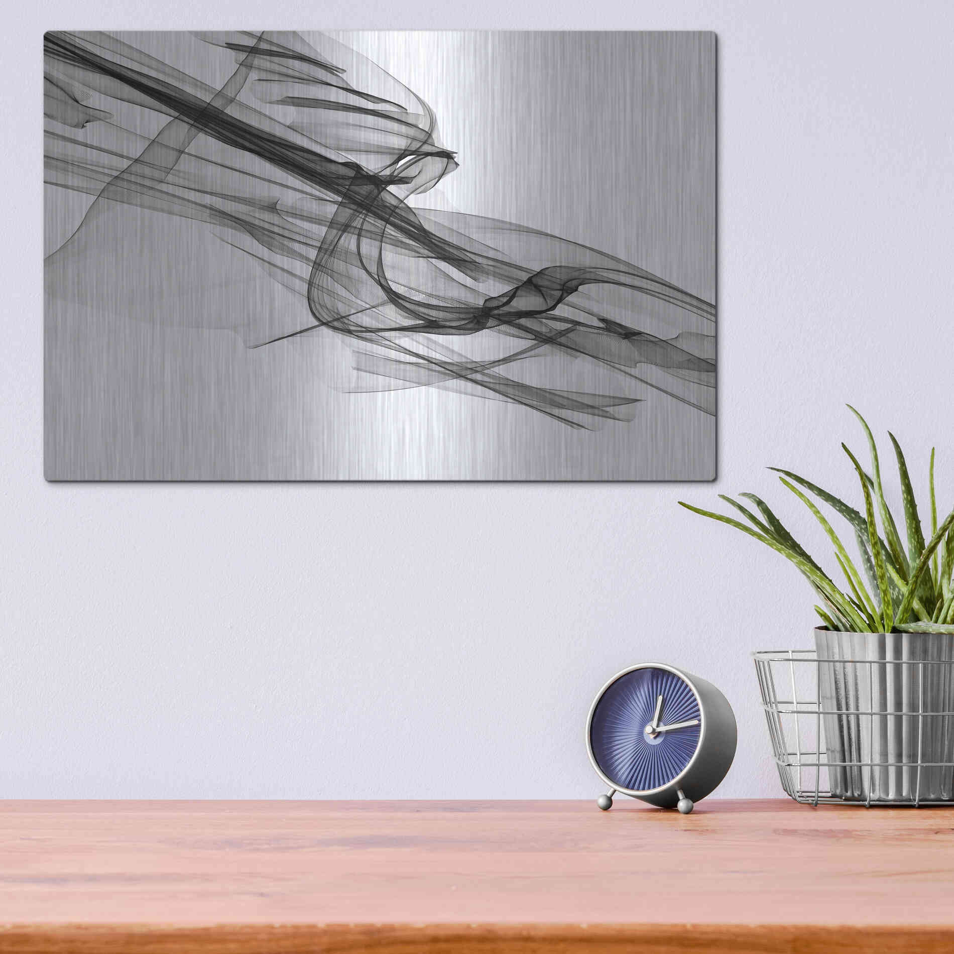 Luxe Metal Art 'Abstract Black and White 19-48' by Irena Orlov, Metal Wall Art,16x12