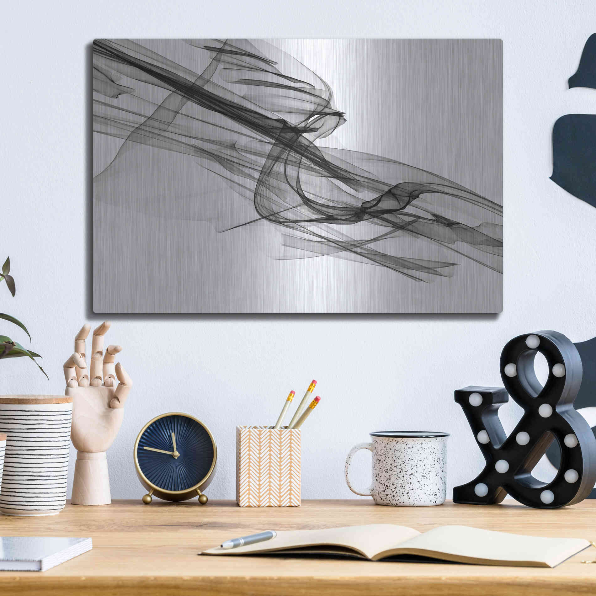 Luxe Metal Art 'Abstract Black and White 19-48' by Irena Orlov, Metal Wall Art,16x12