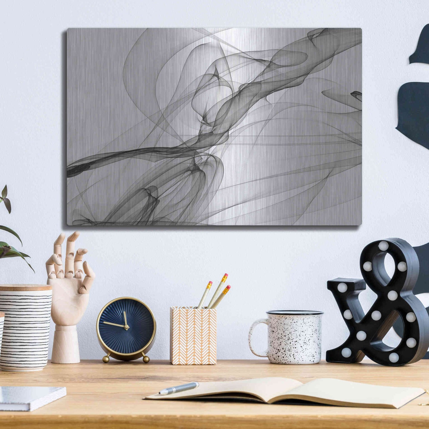 Luxe Metal Art 'Abstract Black and White 18-21' by Irena Orlov, Metal Wall Art,16x12