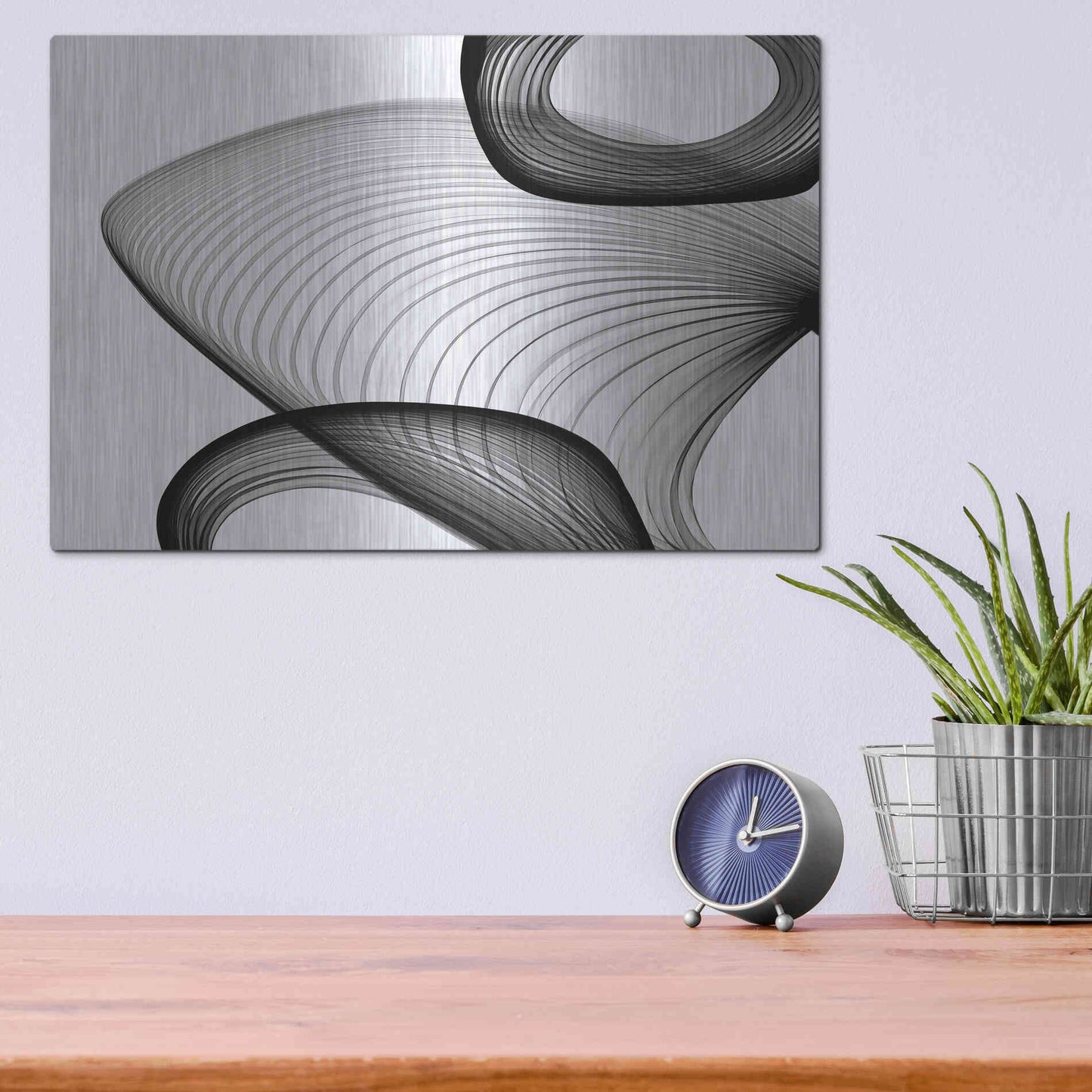 Luxe Metal Art 'Abstract Black and White 21-59' by Irena Orlov, Metal Wall Art,16x12