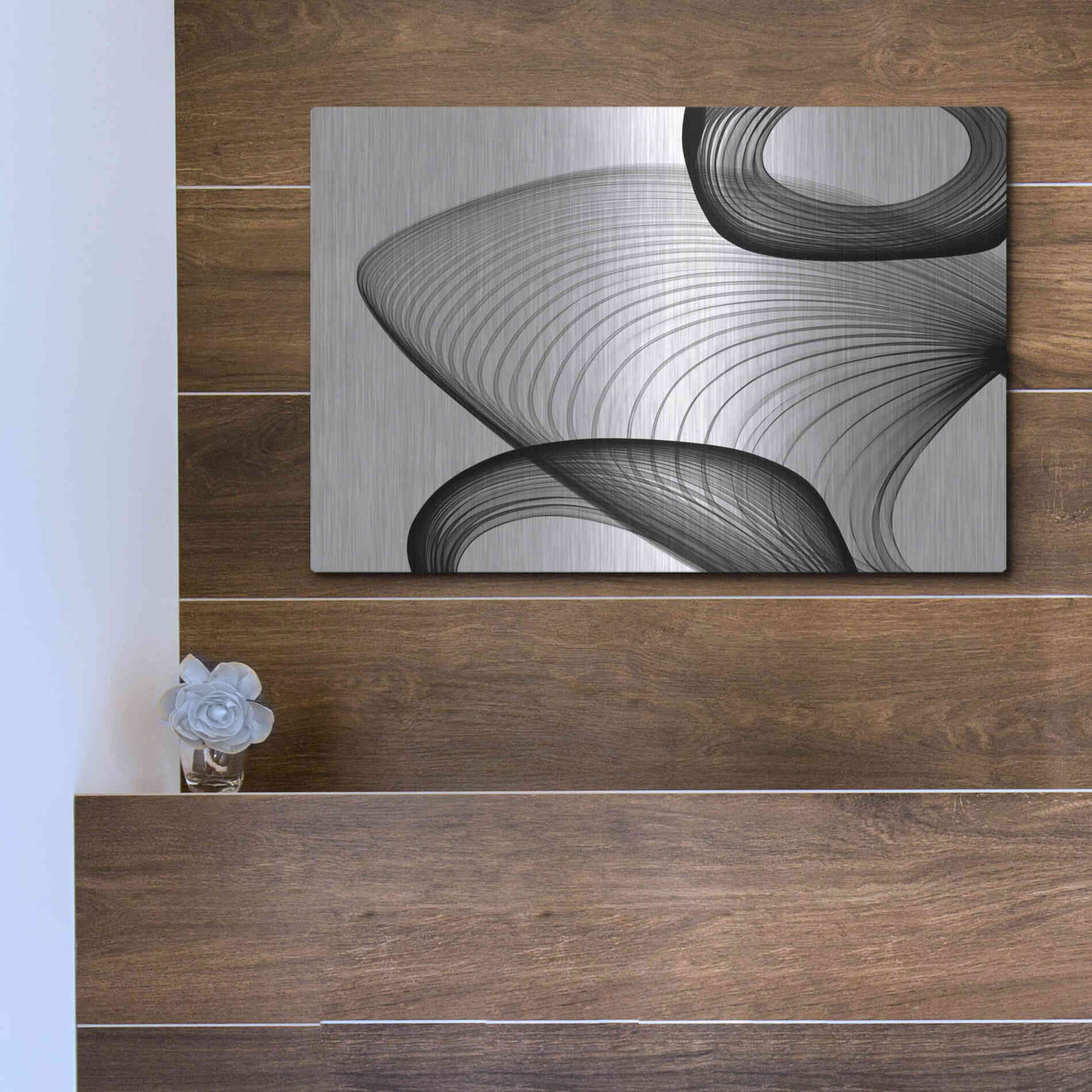 Luxe Metal Art 'Abstract Black and White 21-59' by Irena Orlov, Metal Wall Art,16x12
