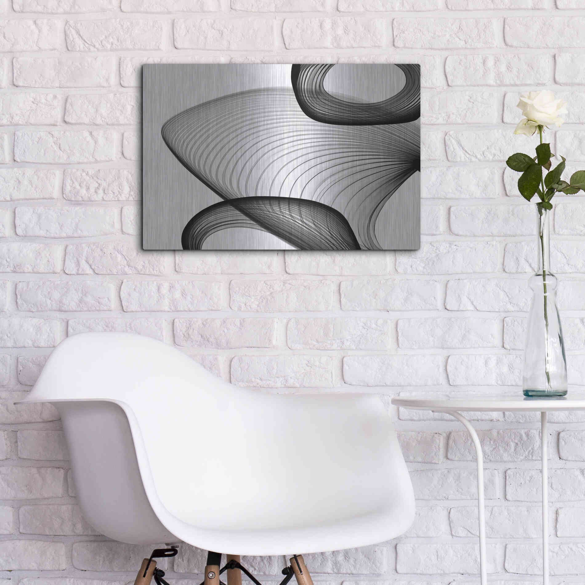 Luxe Metal Art 'Abstract Black and White 21-59' by Irena Orlov, Metal Wall Art,24x16