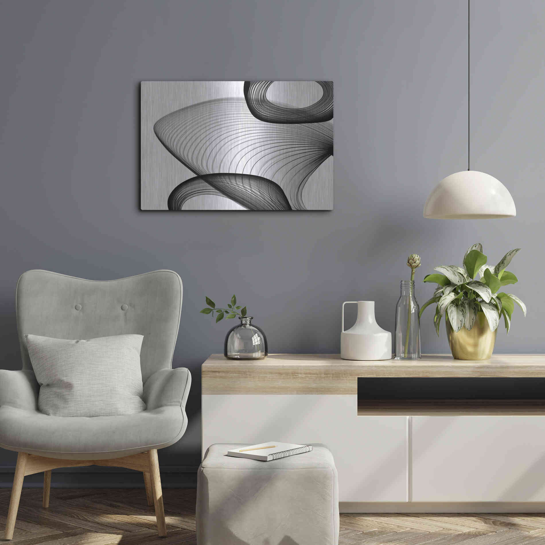 Luxe Metal Art 'Abstract Black and White 21-59' by Irena Orlov, Metal Wall Art,24x16