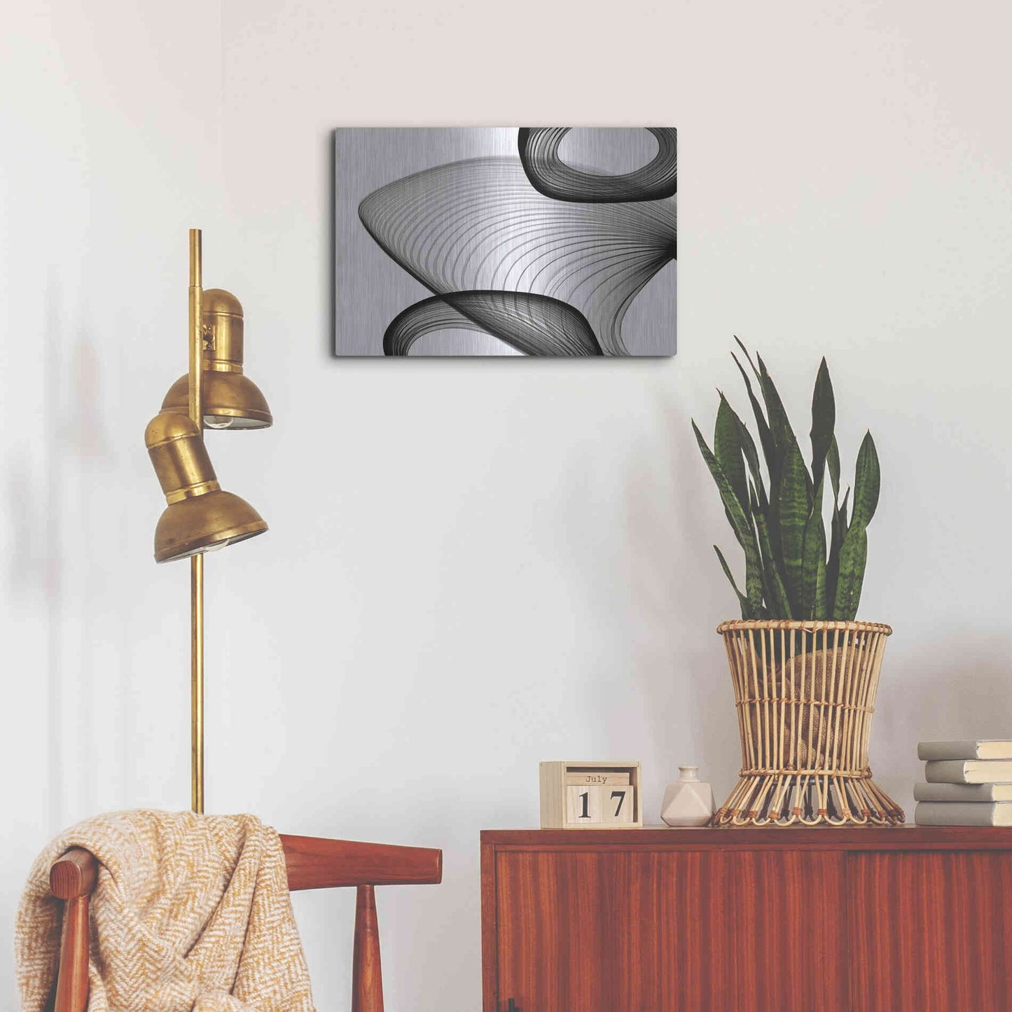 Luxe Metal Art 'Abstract Black and White 21-59' by Irena Orlov, Metal Wall Art,24x16