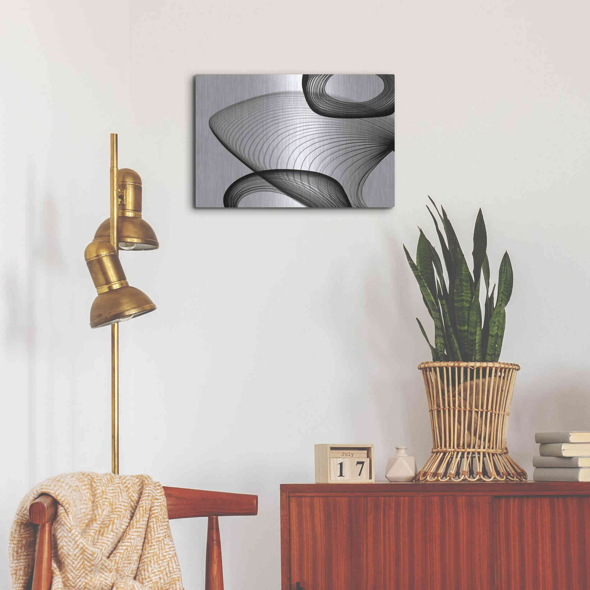Luxe Metal Art 'Abstract Black and White 21-59' by Irena Orlov, Metal Wall Art,24x16