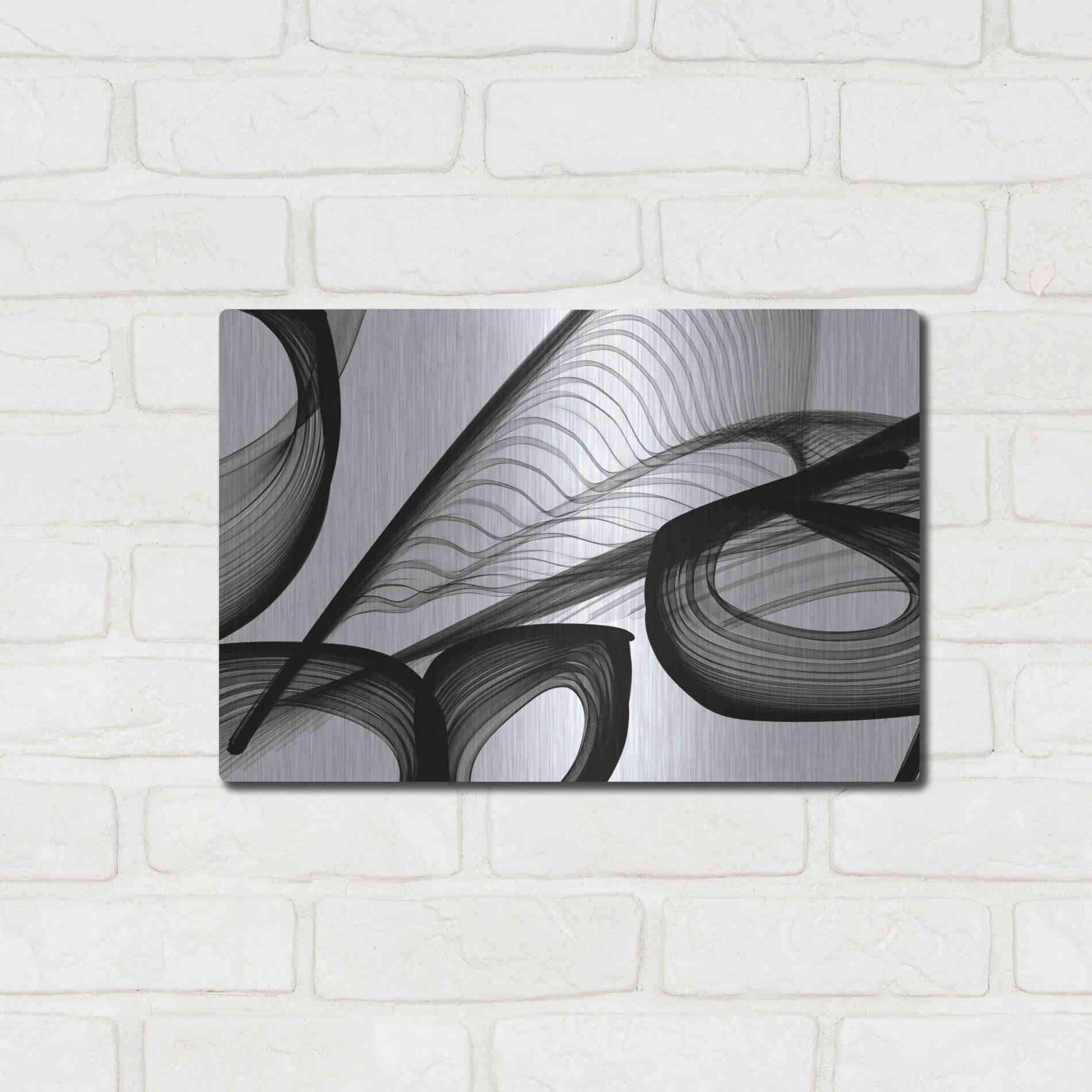 Luxe Metal Art 'Abstract Black and White 22-21' by Irena Orlov, Metal Wall Art,16x12
