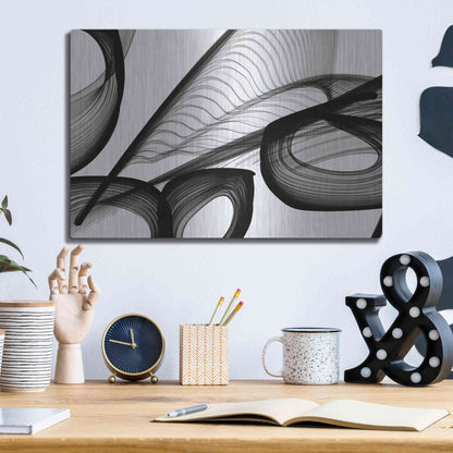 Luxe Metal Art 'Abstract Black and White 22-21' by Irena Orlov, Metal Wall Art,16x12