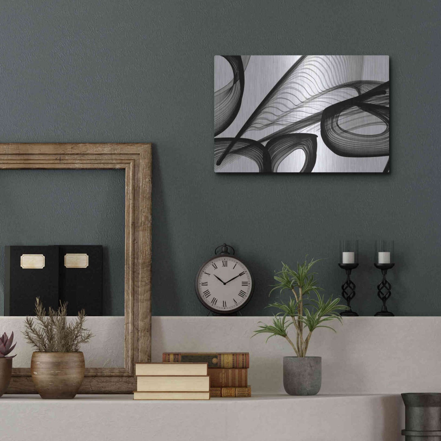 Luxe Metal Art 'Abstract Black and White 22-21' by Irena Orlov, Metal Wall Art,16x12