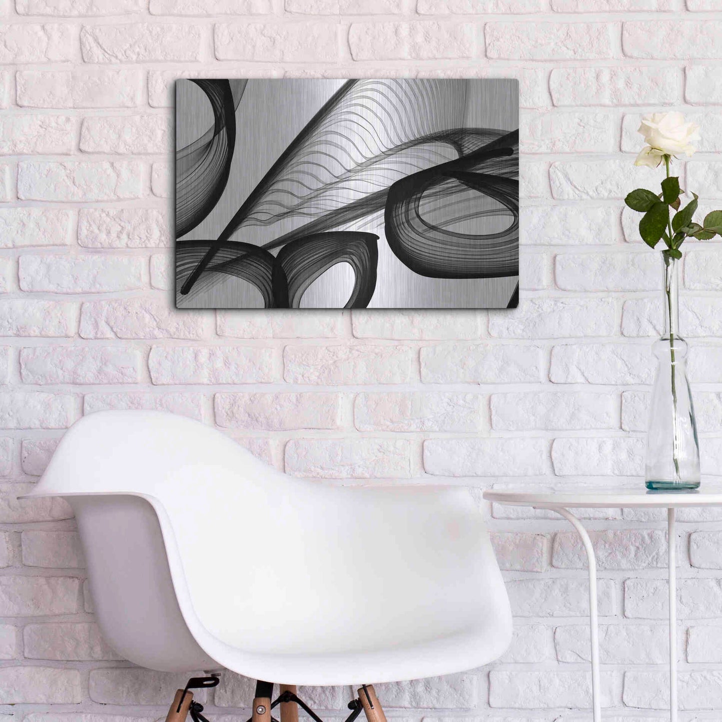 Luxe Metal Art 'Abstract Black and White 22-21' by Irena Orlov, Metal Wall Art,24x16