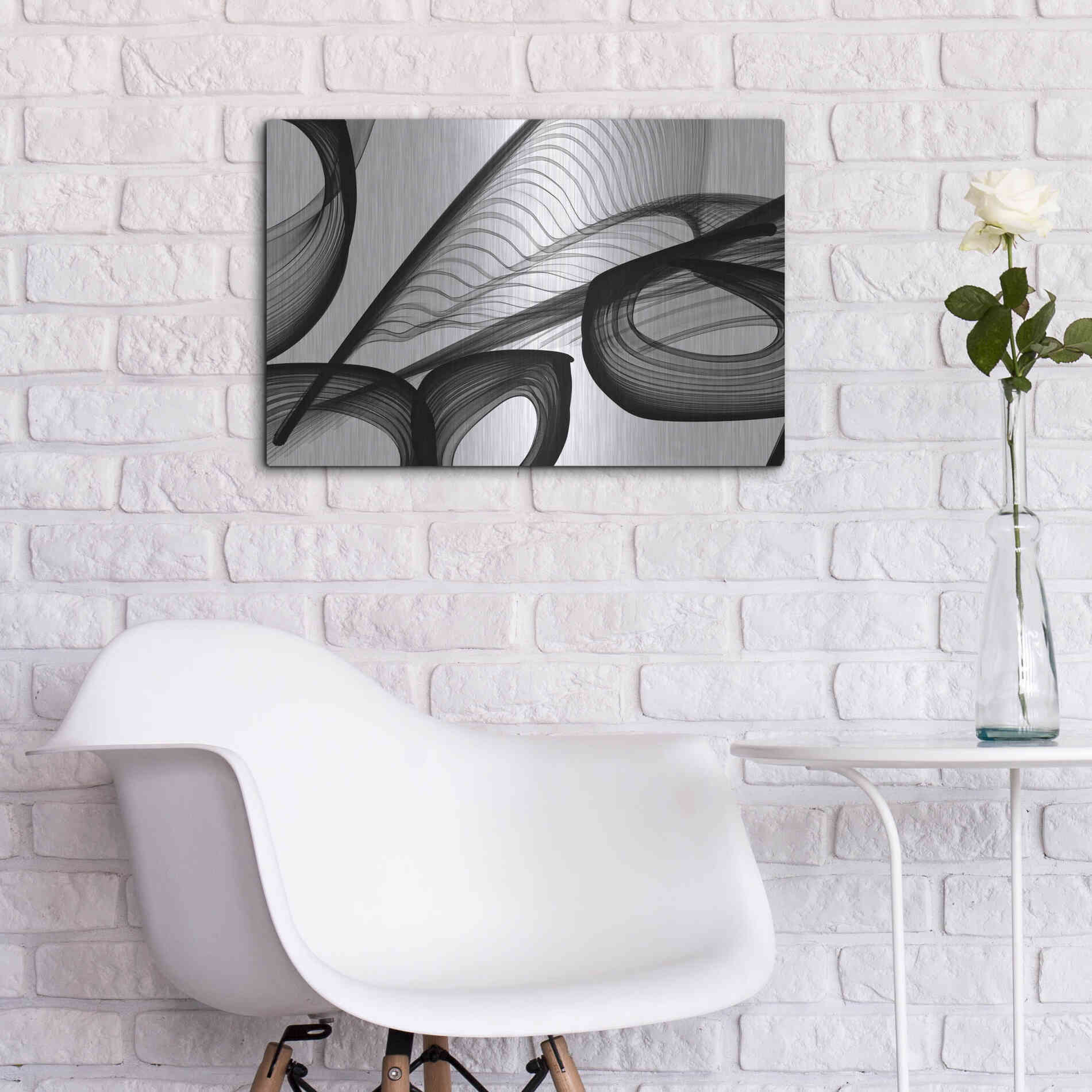 Luxe Metal Art 'Abstract Black and White 22-21' by Irena Orlov, Metal Wall Art,24x16