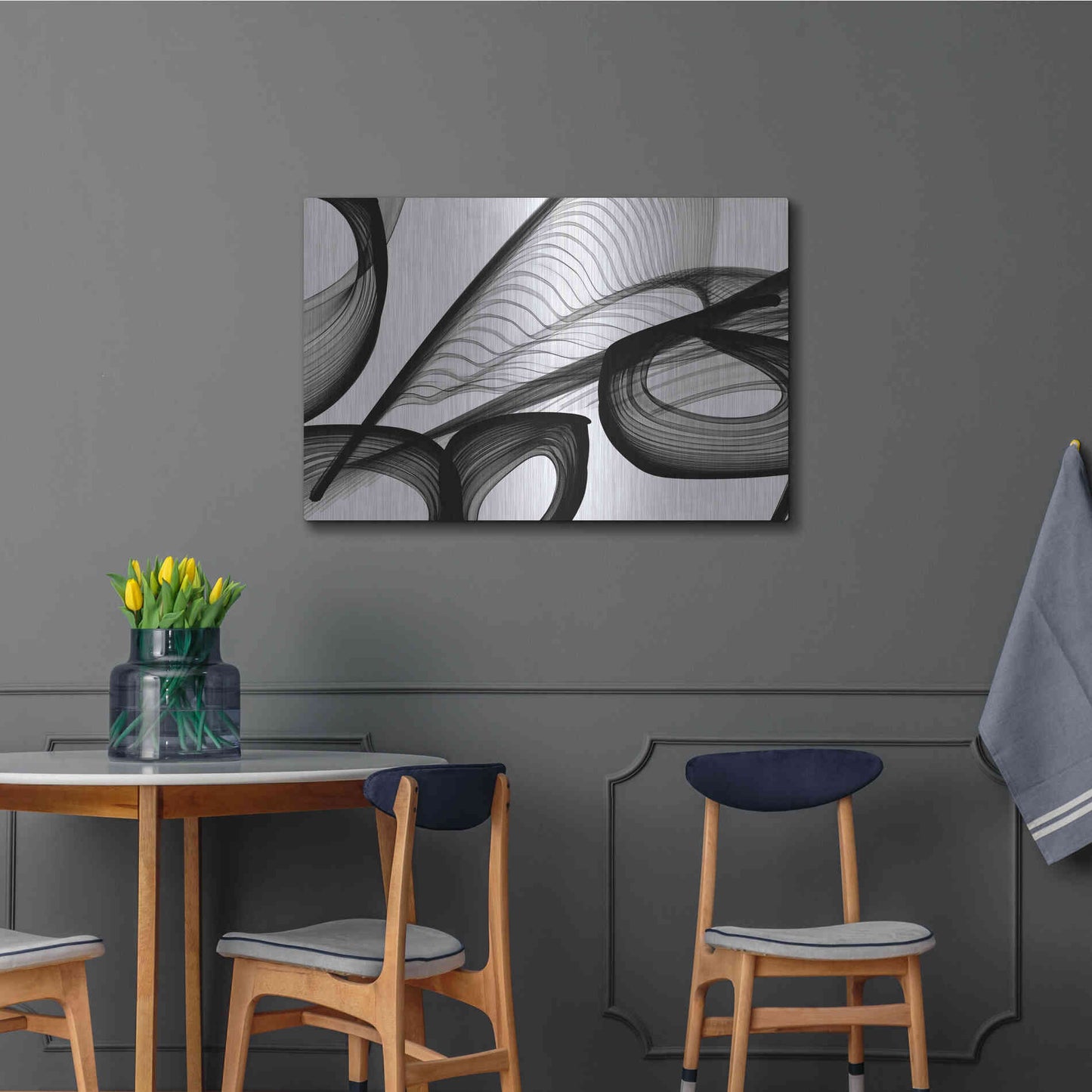 Luxe Metal Art 'Abstract Black and White 22-21' by Irena Orlov, Metal Wall Art,36x24