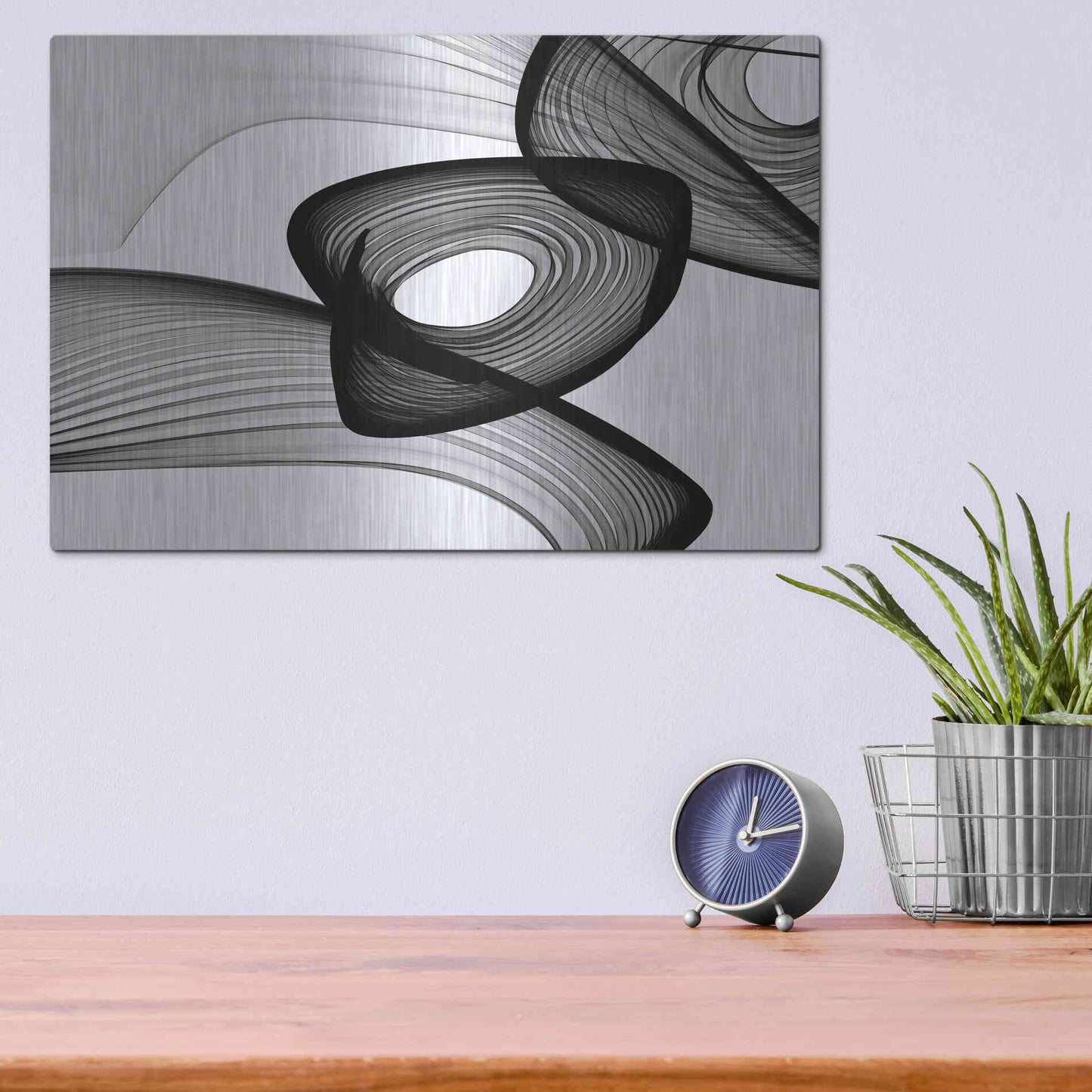 Luxe Metal Art 'Abstract Black and White 22-16' by Irena Orlov, Metal Wall Art,16x12