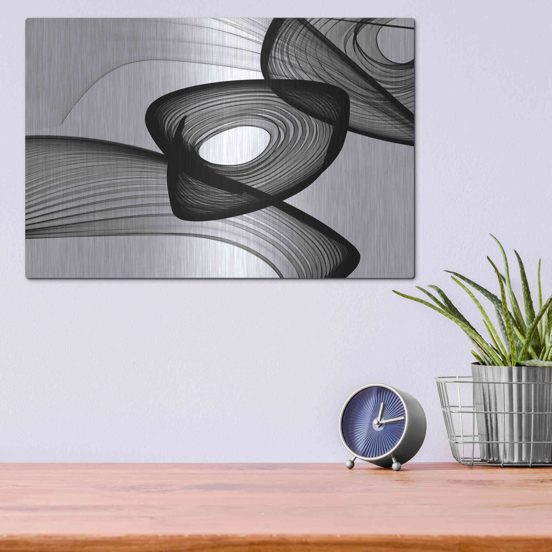 Luxe Metal Art 'Abstract Black and White 22-16' by Irena Orlov, Metal Wall Art,16x12