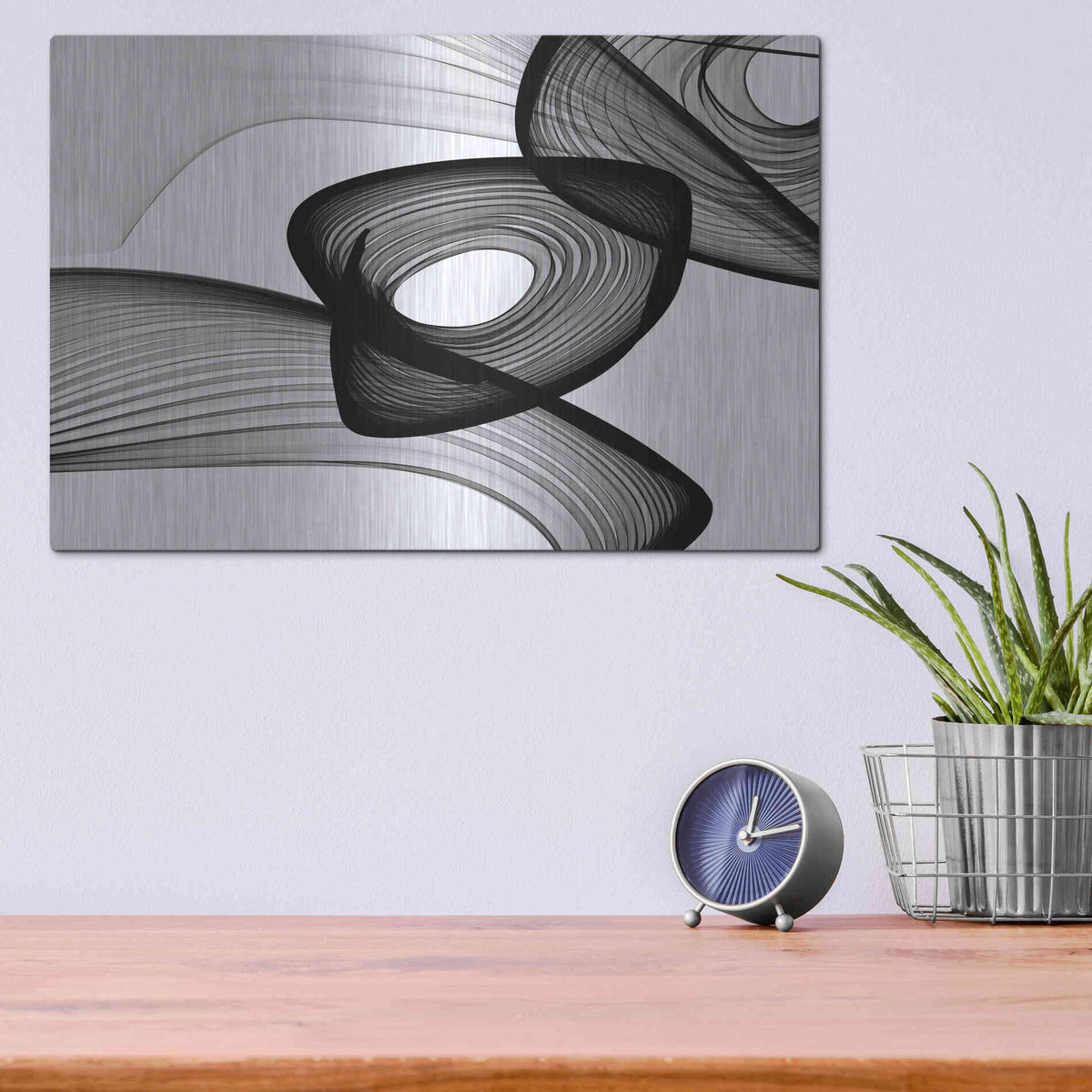 Luxe Metal Art 'Abstract Black and White 22-16' by Irena Orlov, Metal Wall Art,16x12