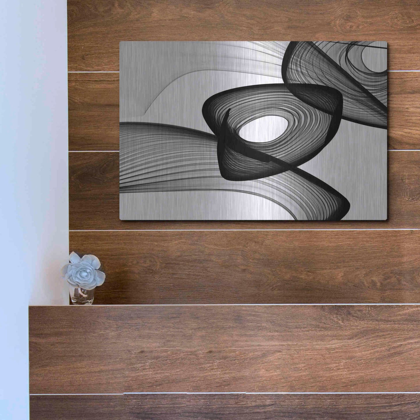 Luxe Metal Art 'Abstract Black and White 22-16' by Irena Orlov, Metal Wall Art,16x12