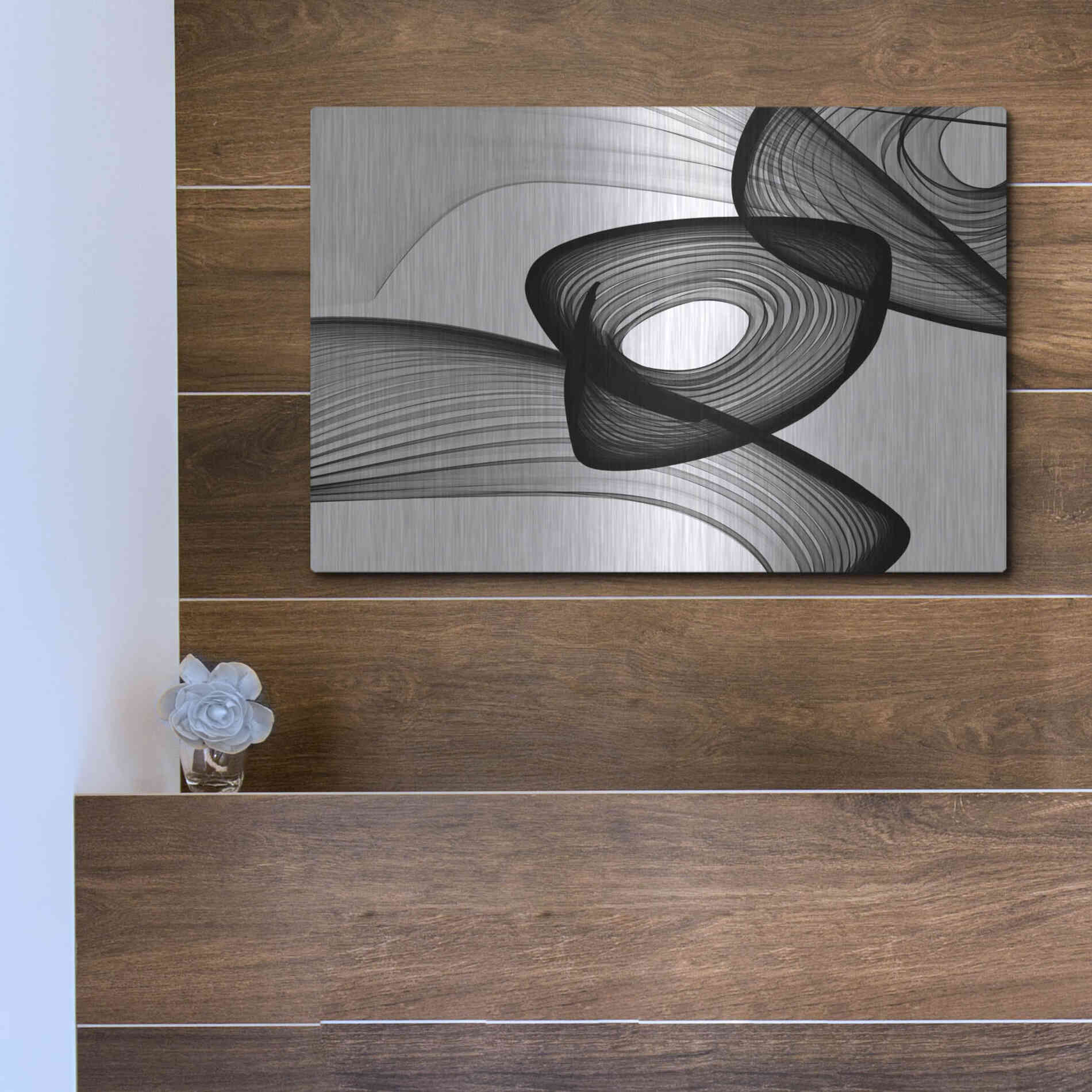 Luxe Metal Art 'Abstract Black and White 22-16' by Irena Orlov, Metal Wall Art,16x12