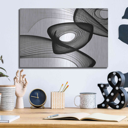 Luxe Metal Art 'Abstract Black and White 22-16' by Irena Orlov, Metal Wall Art,16x12