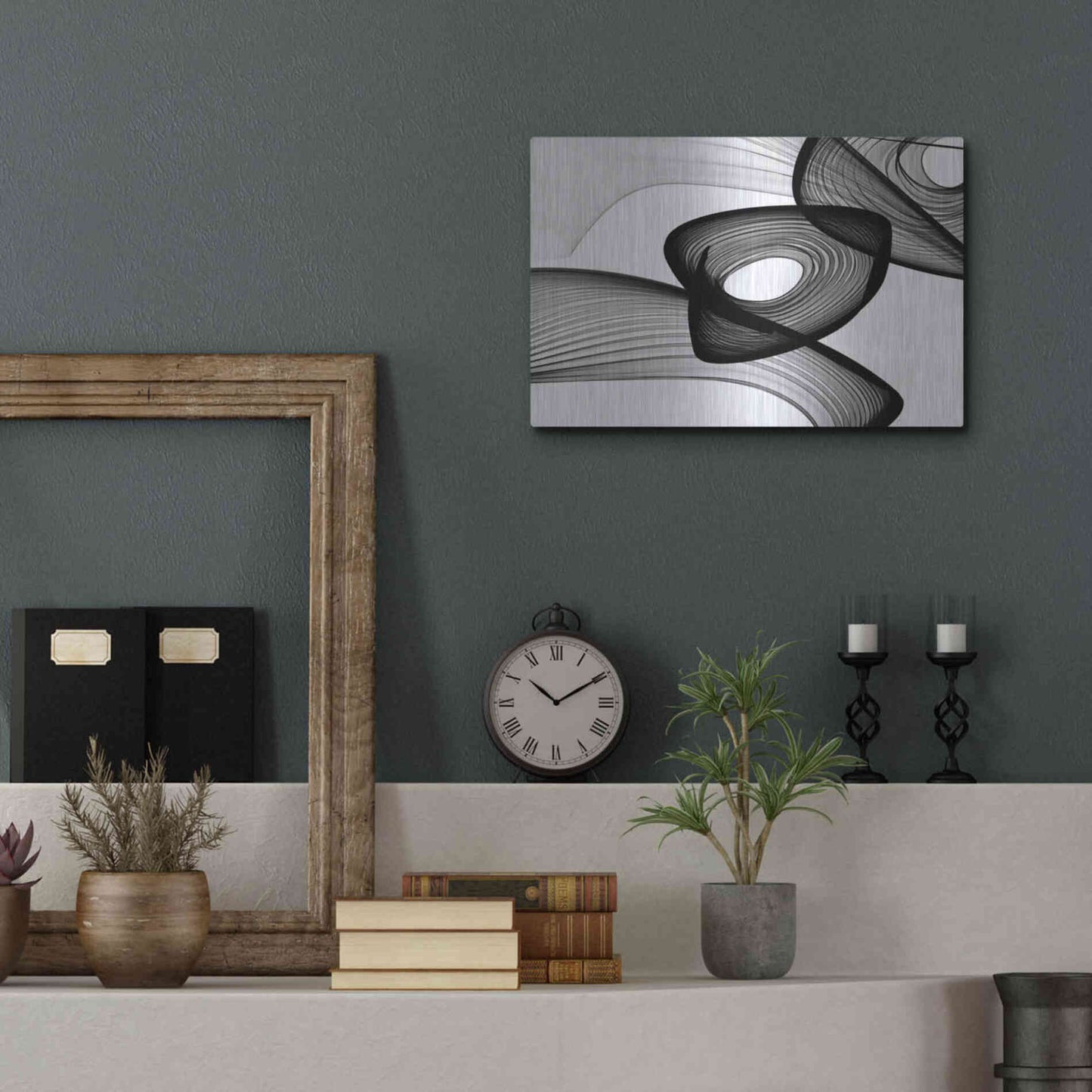 Luxe Metal Art 'Abstract Black and White 22-16' by Irena Orlov, Metal Wall Art,16x12