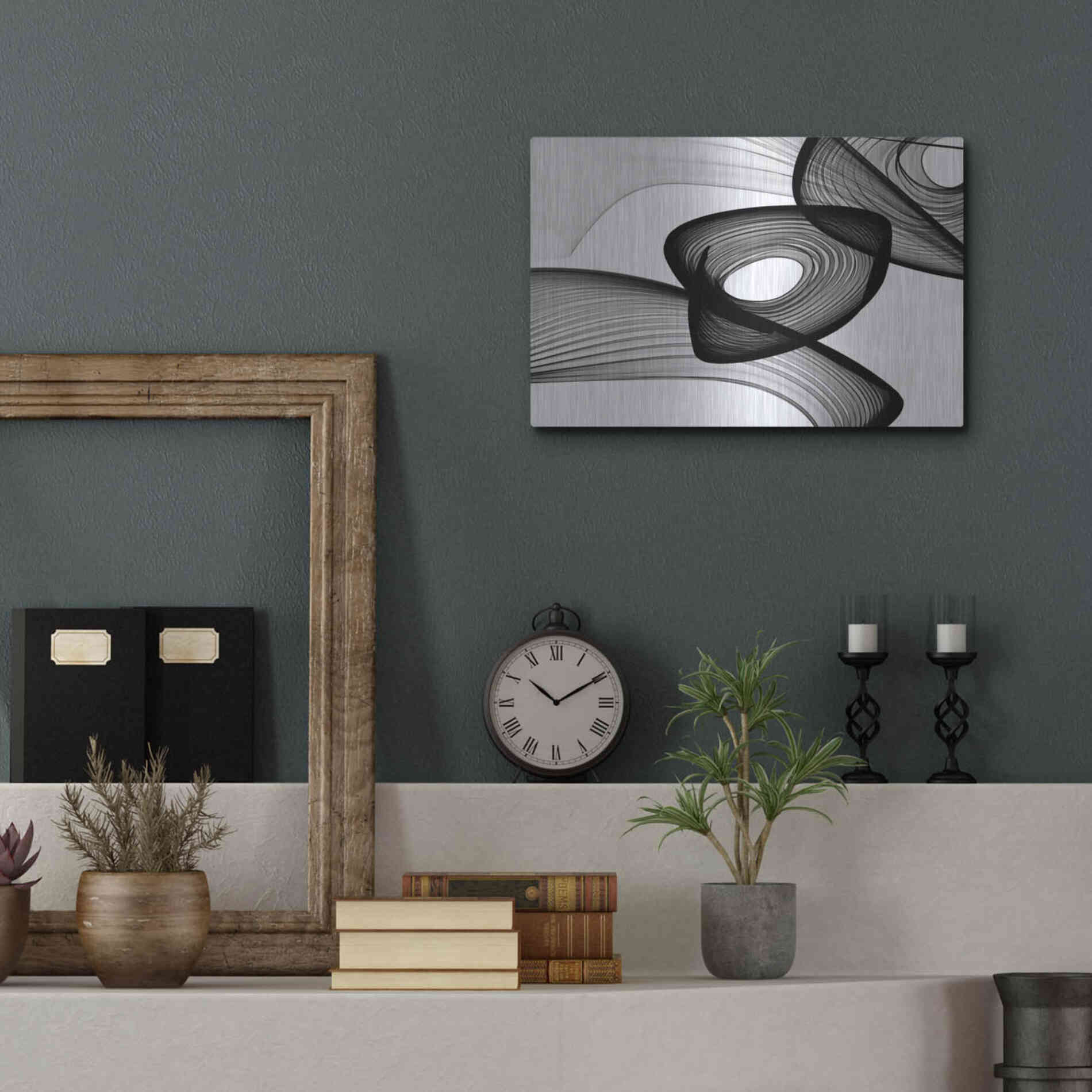 Luxe Metal Art 'Abstract Black and White 22-16' by Irena Orlov, Metal Wall Art,16x12