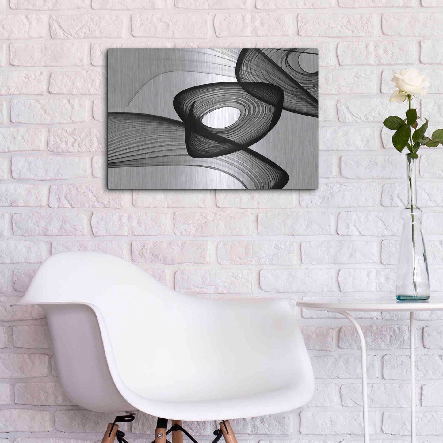 Luxe Metal Art 'Abstract Black and White 22-16' by Irena Orlov, Metal Wall Art,24x16