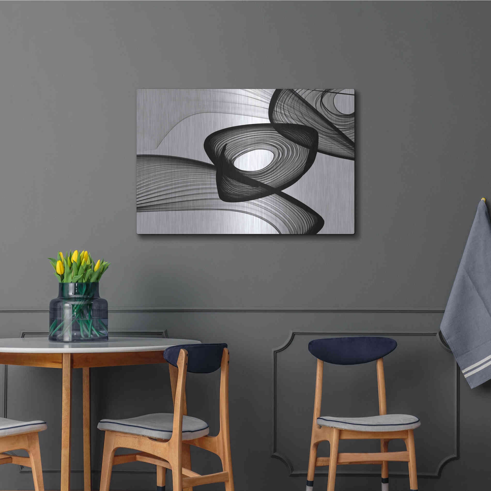 Luxe Metal Art 'Abstract Black and White 22-16' by Irena Orlov, Metal Wall Art,36x24