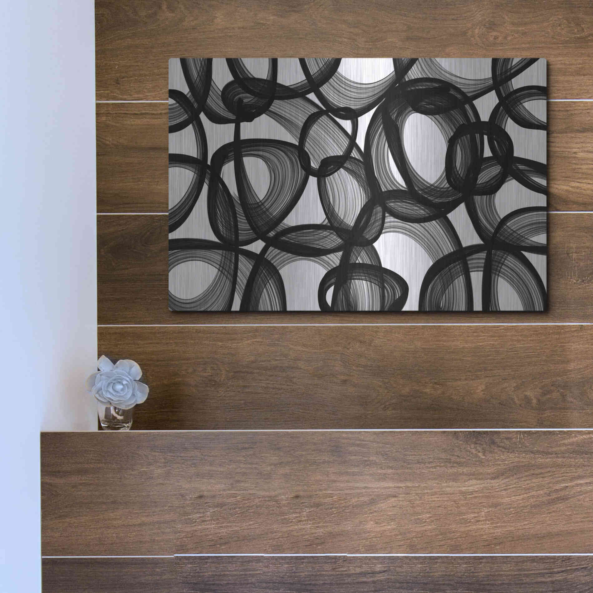 Luxe Metal Art 'Abstract Black and White 2015' by Irena Orlov, Metal Wall Art,16x12