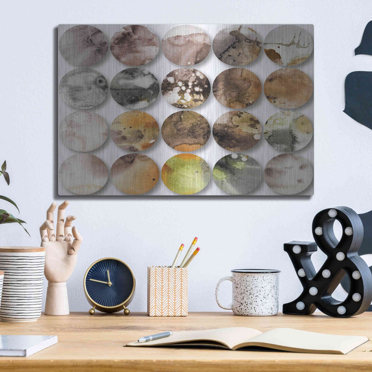 Luxe Metal Art 'Watercolor Colorful Circles 3' by Irena Orlov, Metal Wall Art,16x12