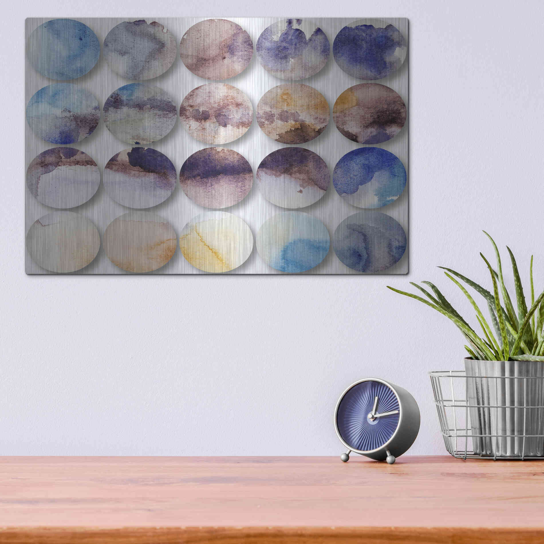 Luxe Metal Art 'Watercolor Colorful Circles 4' by Irena Orlov, Metal Wall Art,16x12