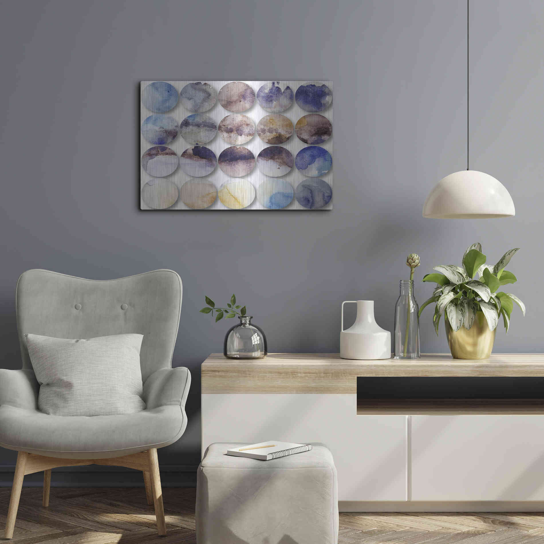 Luxe Metal Art 'Watercolor Colorful Circles 4' by Irena Orlov, Metal Wall Art,24x16